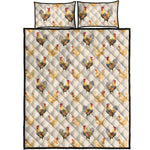 Watercolor Rooster Pattern Print Quilt Bed Set