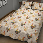 Watercolor Rooster Pattern Print Quilt Bed Set