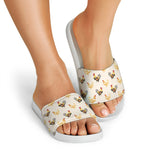 Watercolor Rooster Pattern Print White Slide Sandals