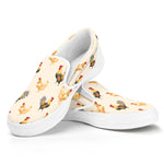 Watercolor Rooster Pattern Print White Slip On Shoes