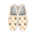 Watercolor Rooster Pattern Print White Slip On Shoes