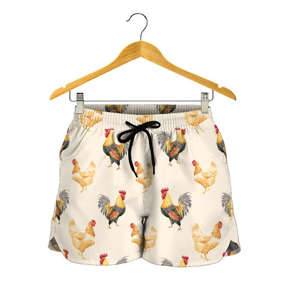 Watercolor Rooster Pattern Print Women's Shorts