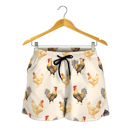 Watercolor Rooster Pattern Print Women's Shorts