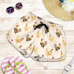 Watercolor Rooster Pattern Print Women's Shorts