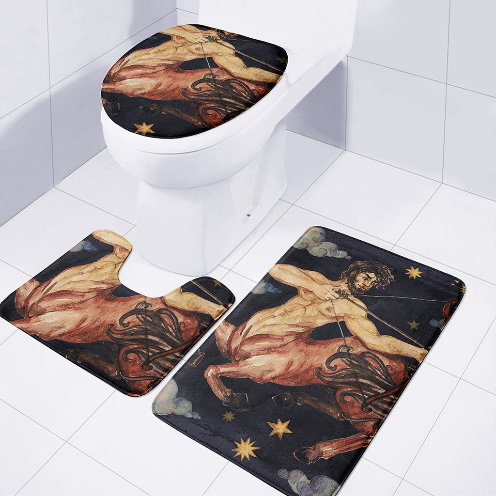 Watercolor Sagittarius Zodiac Sign Print 3 Piece Bath Mat Set