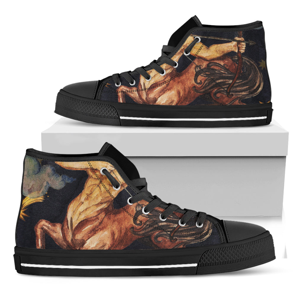 Watercolor Sagittarius Zodiac Sign Print Black High Top Shoes