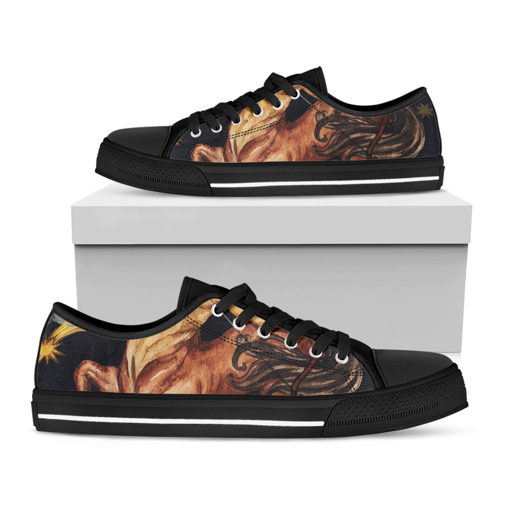 Watercolor Sagittarius Zodiac Sign Print Black Low Top Shoes 