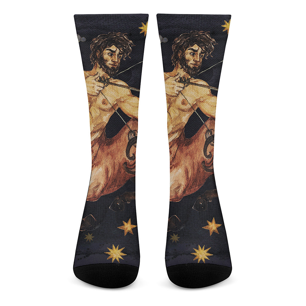 Watercolor Sagittarius Zodiac Sign Print Crew Socks