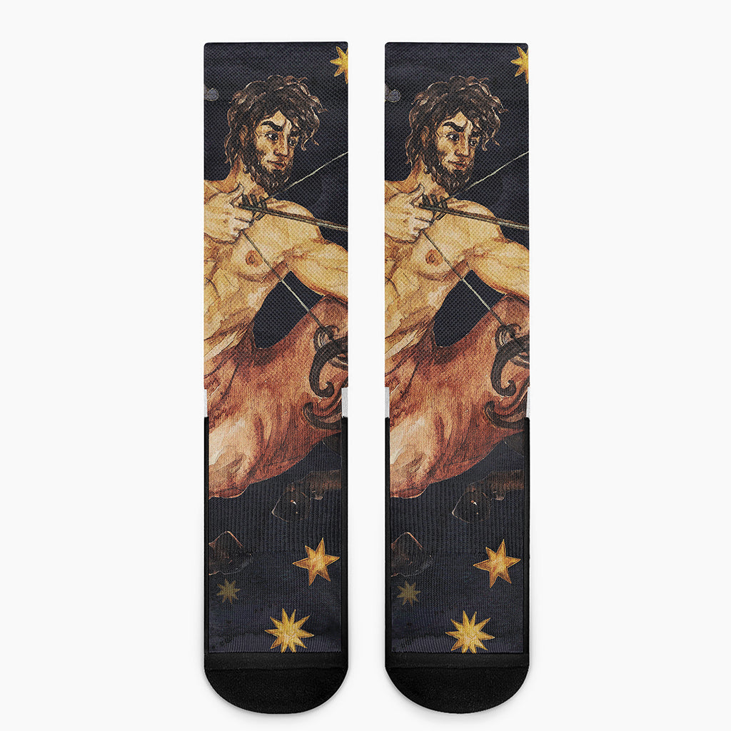 Watercolor Sagittarius Zodiac Sign Print Crew Socks
