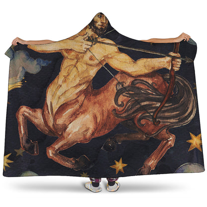 Watercolor Sagittarius Zodiac Sign Print Hooded Blanket