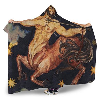 Watercolor Sagittarius Zodiac Sign Print Hooded Blanket