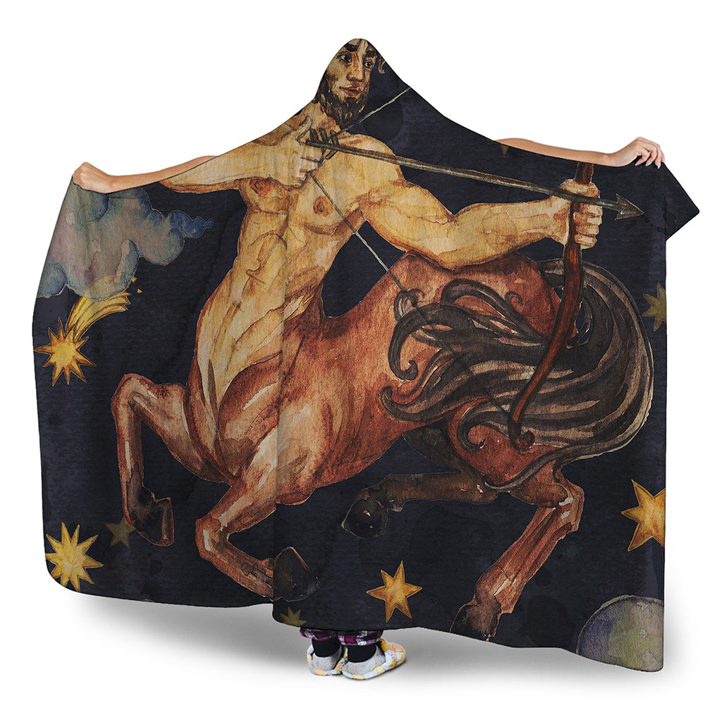 Watercolor Sagittarius Zodiac Sign Print Hooded Blanket