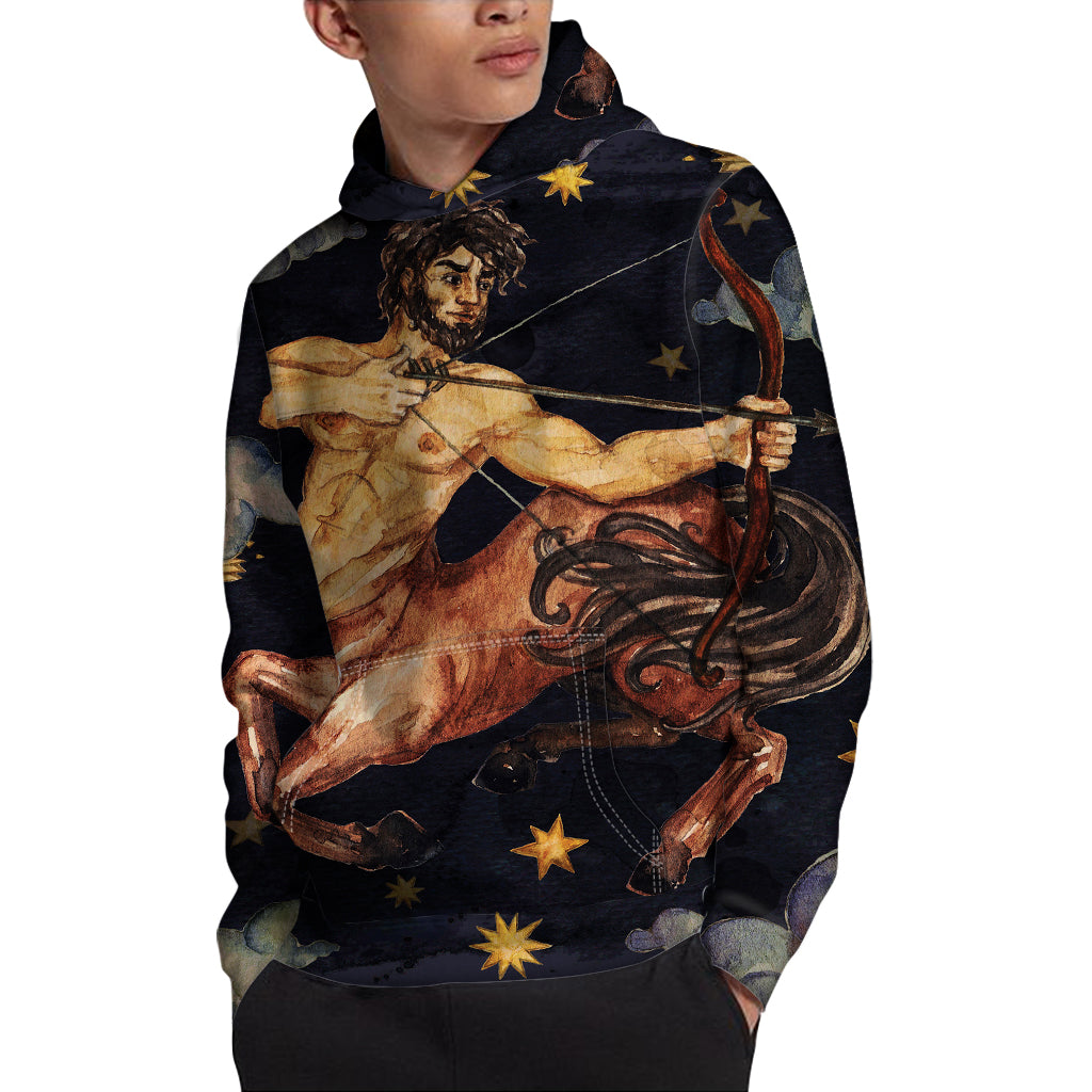 Watercolor Sagittarius Zodiac Sign Print Pullover Hoodie