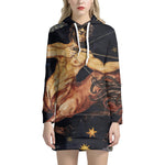Watercolor Sagittarius Zodiac Sign Print Pullover Hoodie Dress