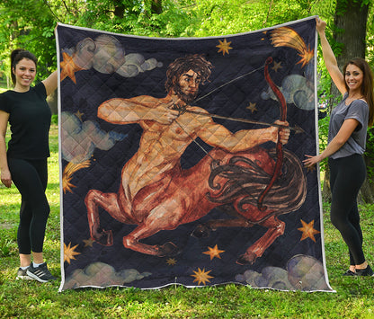 Watercolor Sagittarius Zodiac Sign Print Quilt