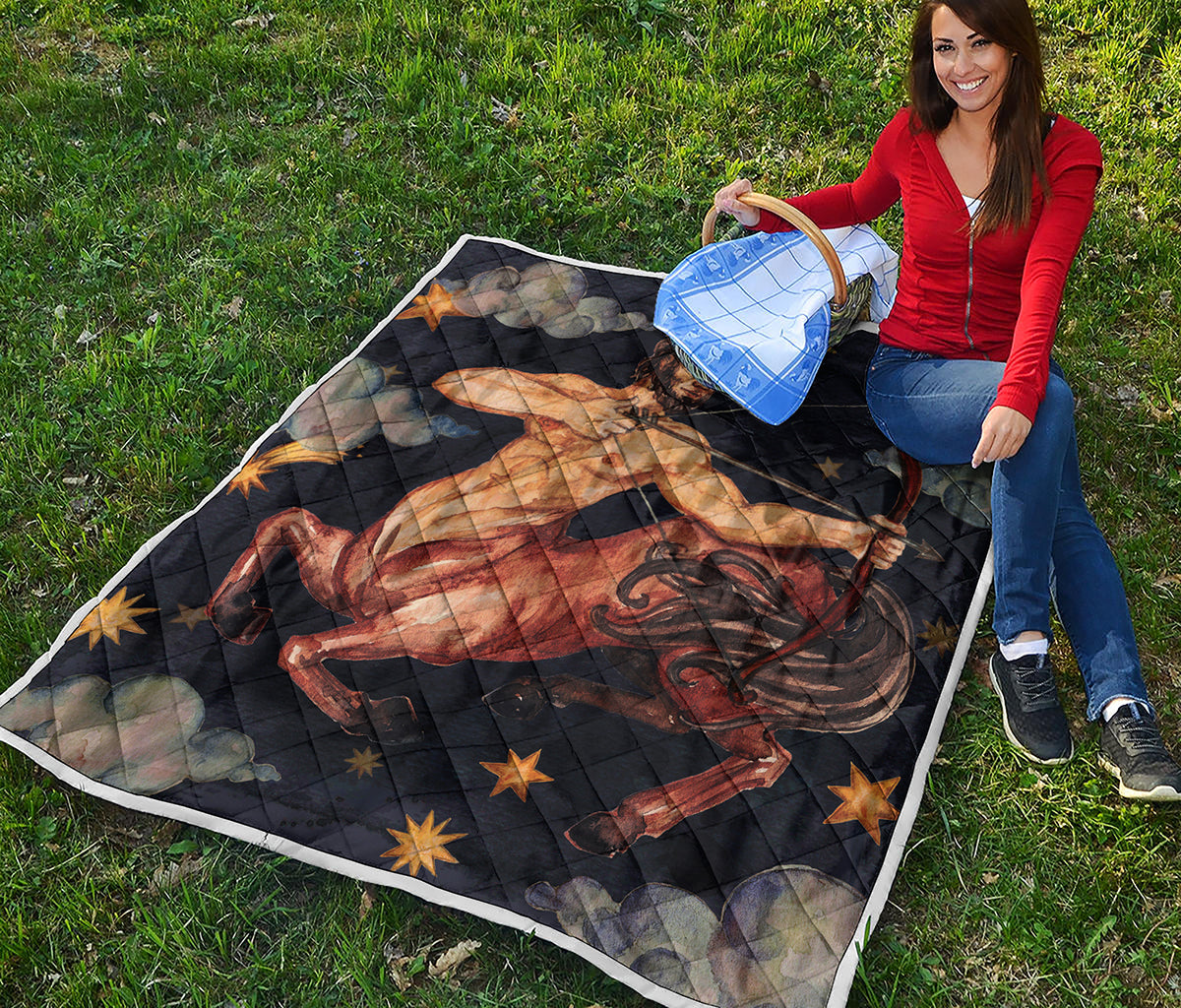 Watercolor Sagittarius Zodiac Sign Print Quilt