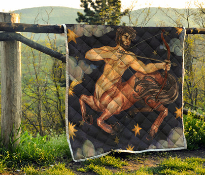Watercolor Sagittarius Zodiac Sign Print Quilt