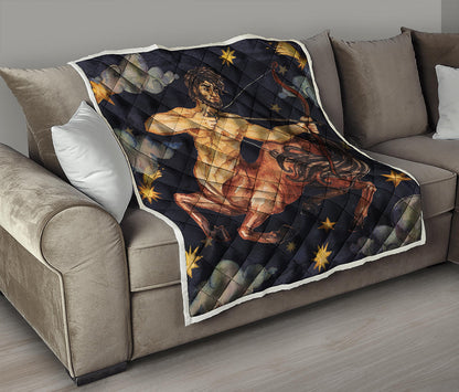Watercolor Sagittarius Zodiac Sign Print Quilt