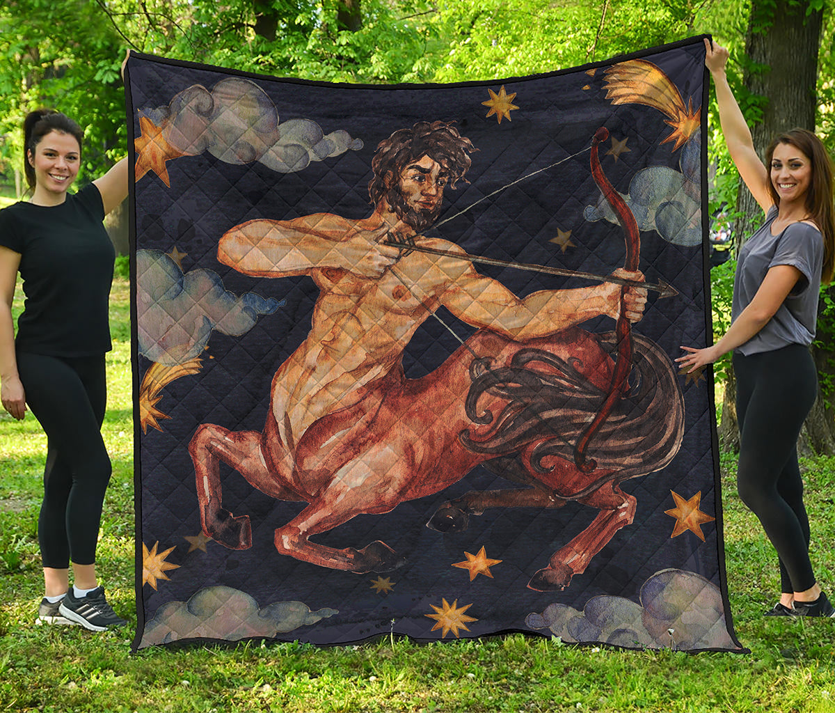 Watercolor Sagittarius Zodiac Sign Print Quilt