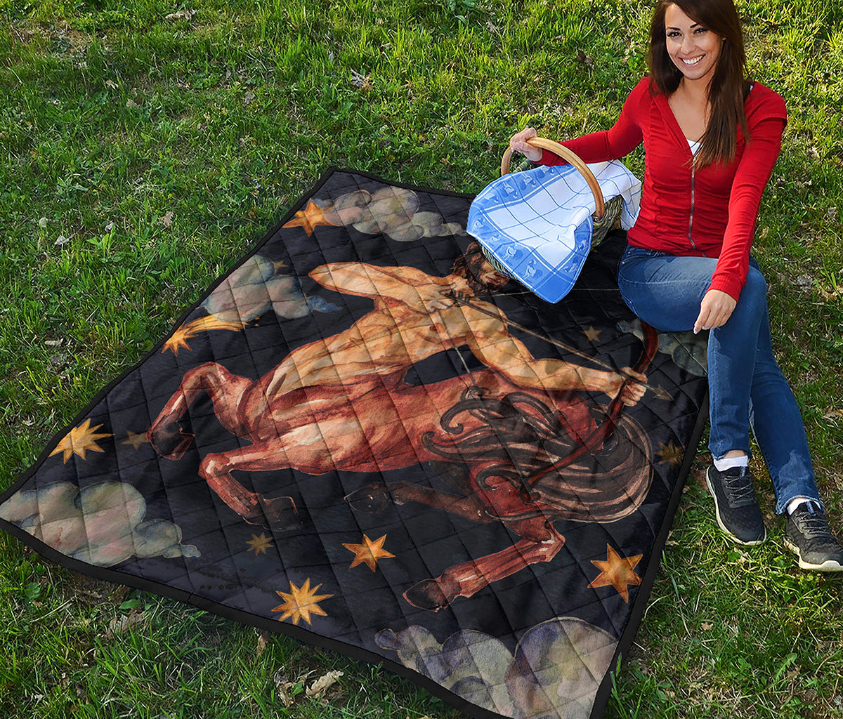 Watercolor Sagittarius Zodiac Sign Print Quilt