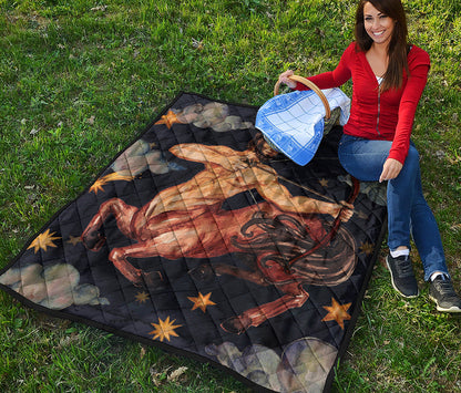 Watercolor Sagittarius Zodiac Sign Print Quilt