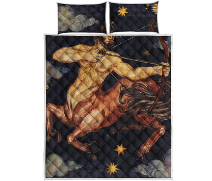Watercolor Sagittarius Zodiac Sign Print Quilt Bed Set