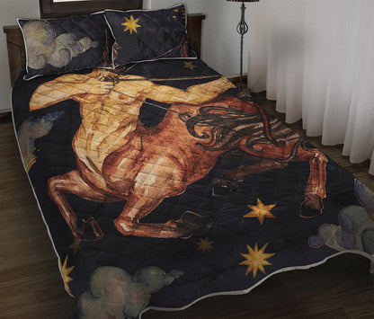 Watercolor Sagittarius Zodiac Sign Print Quilt Bed Set