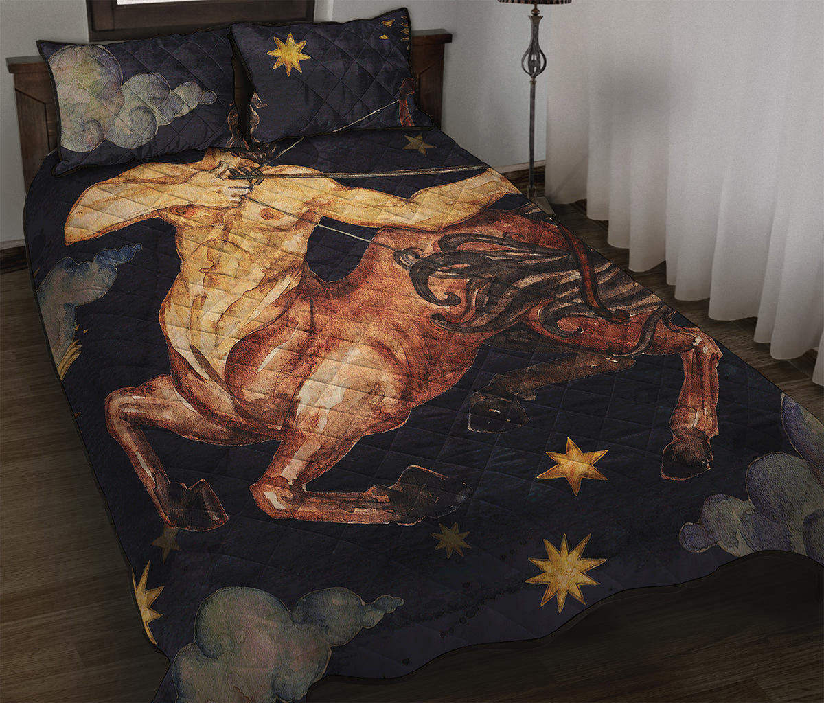 Watercolor Sagittarius Zodiac Sign Print Quilt Bed Set