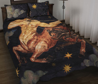 Watercolor Sagittarius Zodiac Sign Print Quilt Bed Set