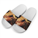 Watercolor Sagittarius Zodiac Sign Print White Slide Sandals