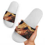Watercolor Sagittarius Zodiac Sign Print White Slide Sandals