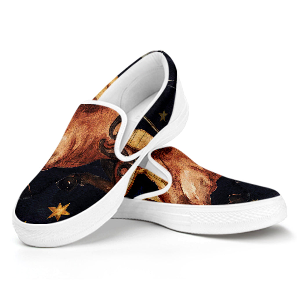 Watercolor Sagittarius Zodiac Sign Print White Slip On Shoes