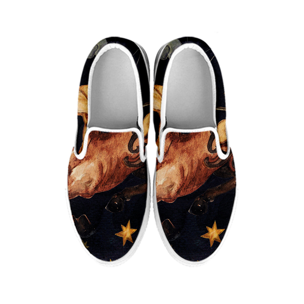 Watercolor Sagittarius Zodiac Sign Print White Slip On Shoes