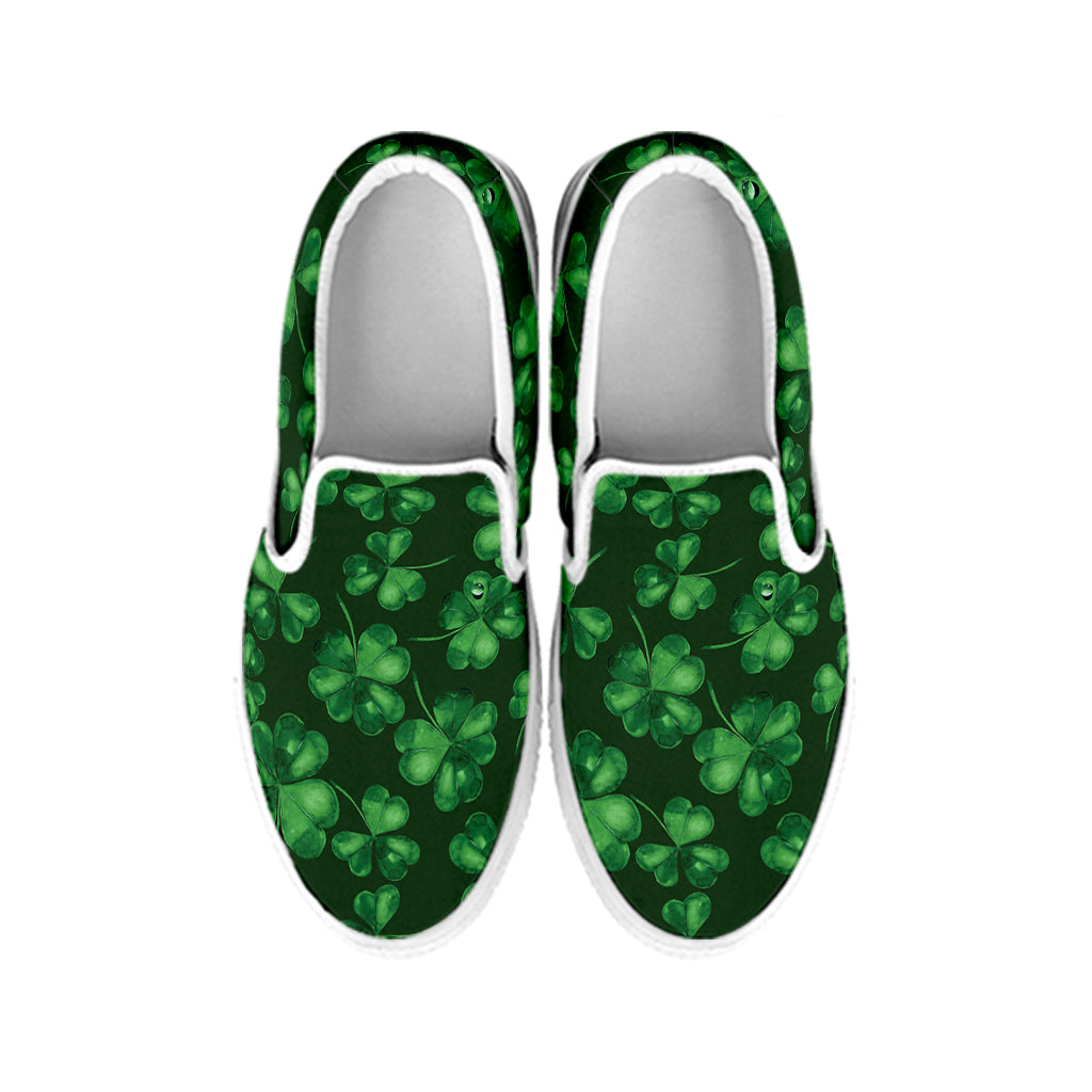 Watercolor Saint Patrick's Day Print White Slip On Shoes