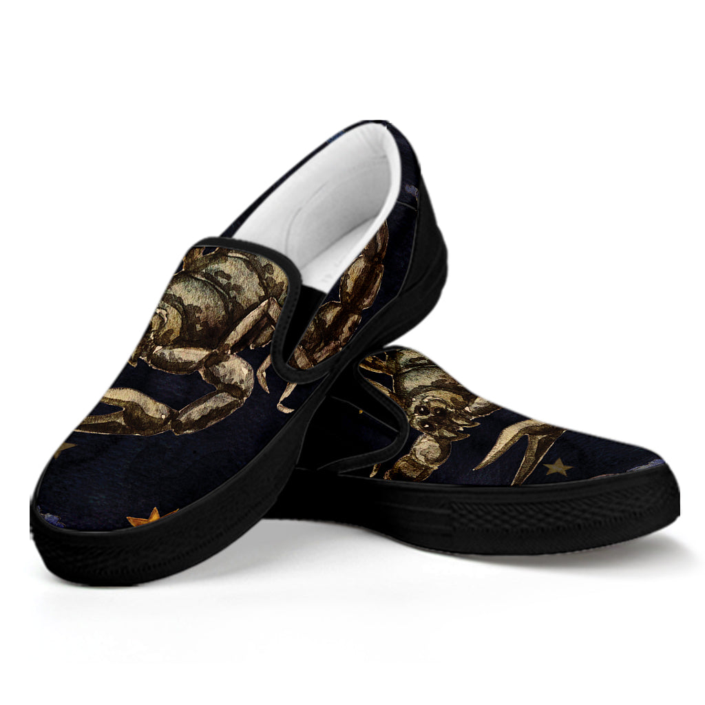 Watercolor Scorpio Zodiac Sign Print Black Slip On Shoes