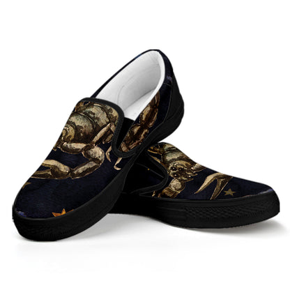 Watercolor Scorpio Zodiac Sign Print Black Slip On Shoes