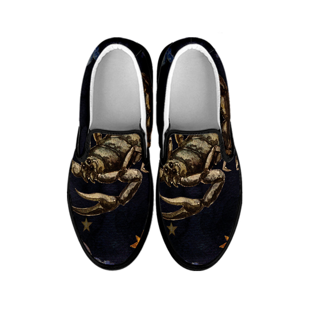 Watercolor Scorpio Zodiac Sign Print Black Slip On Shoes
