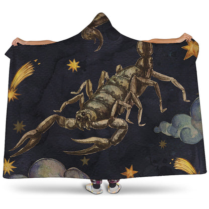 Watercolor Scorpio Zodiac Sign Print Hooded Blanket