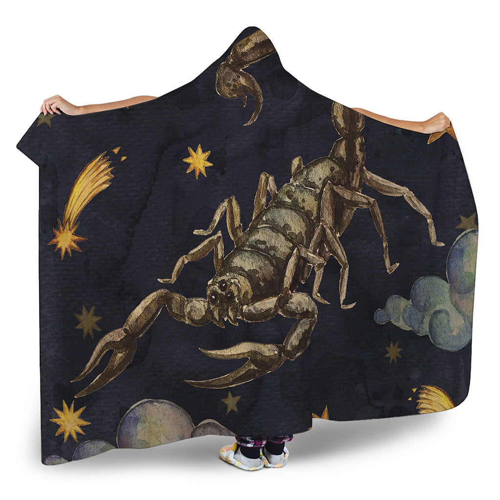 Watercolor Scorpio Zodiac Sign Print Hooded Blanket