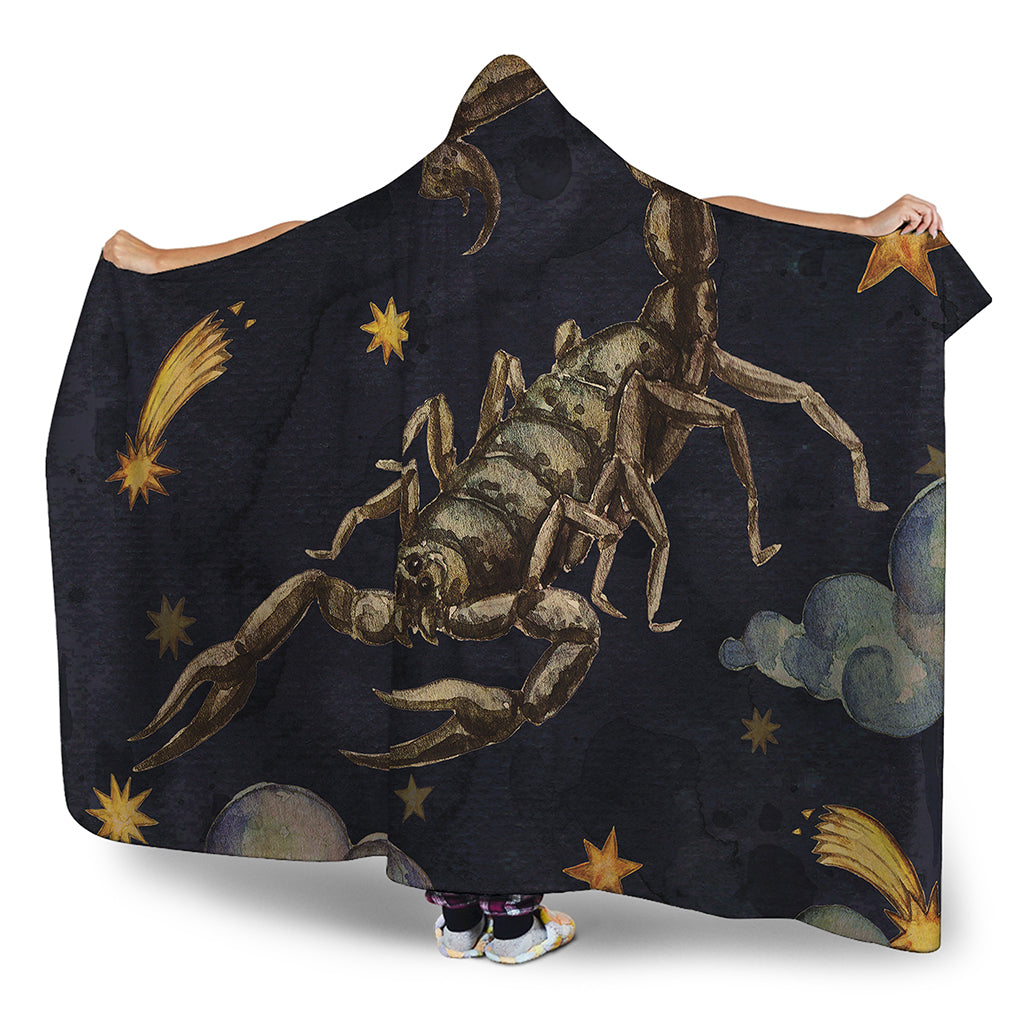 Watercolor Scorpio Zodiac Sign Print Hooded Blanket