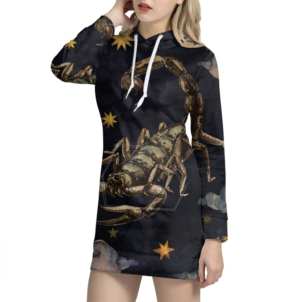 Watercolor Scorpio Zodiac Sign Print Pullover Hoodie Dress