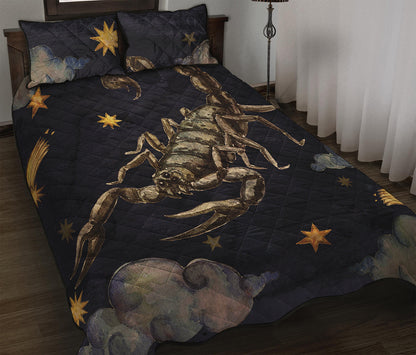 Watercolor Scorpio Zodiac Sign Print Quilt Bed Set