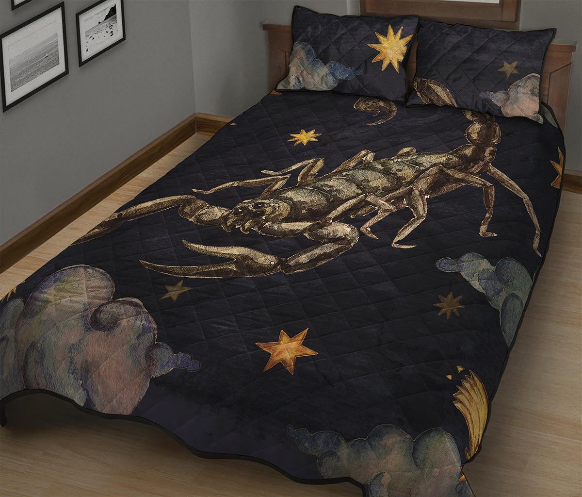 Watercolor Scorpio Zodiac Sign Print Quilt Bed Set