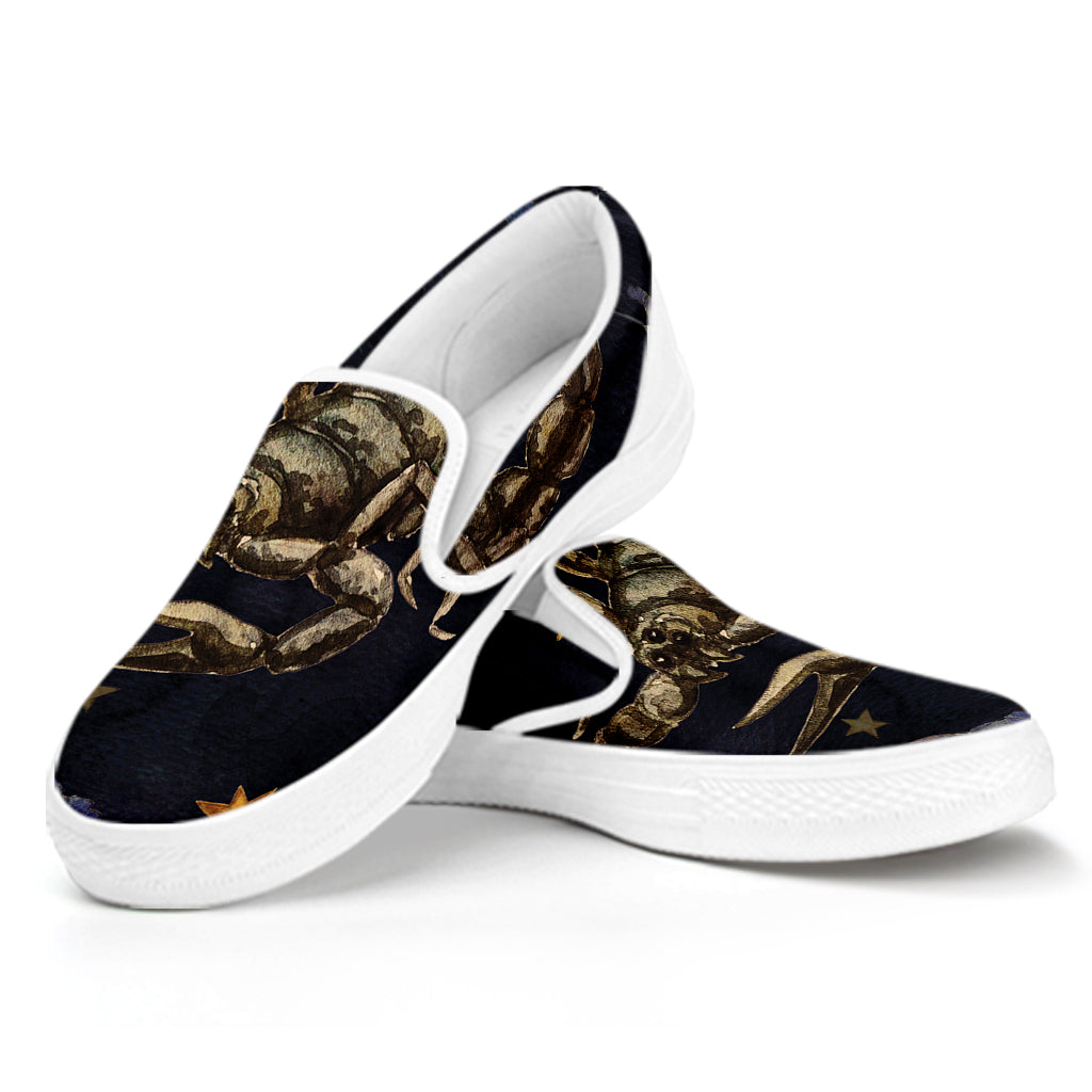 Watercolor Scorpio Zodiac Sign Print White Slip On Shoes