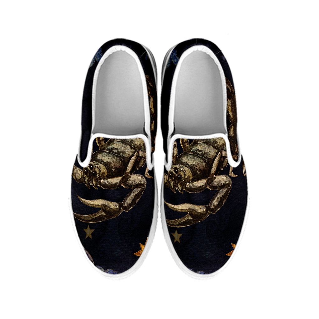 Watercolor Scorpio Zodiac Sign Print White Slip On Shoes