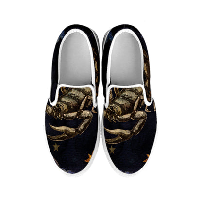 Watercolor Scorpio Zodiac Sign Print White Slip On Shoes