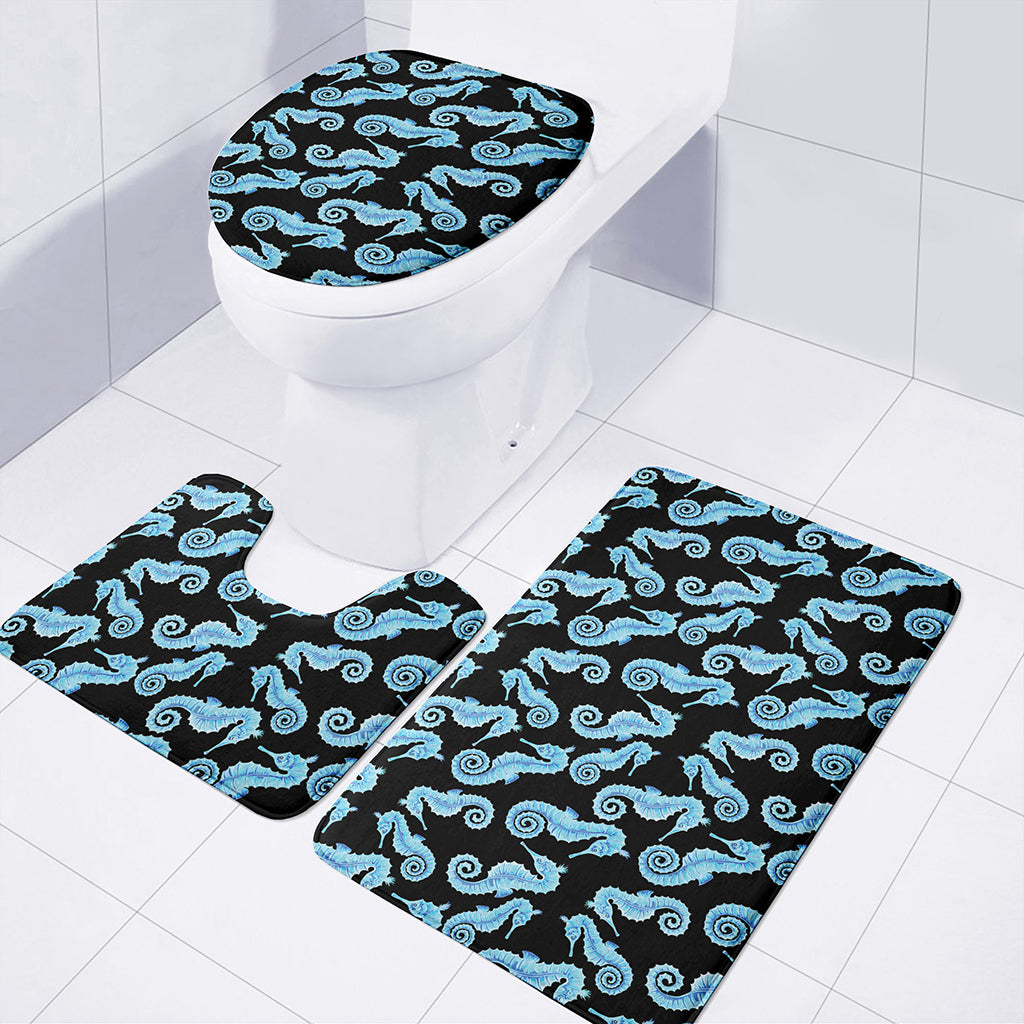 Watercolor Seahorse Pattern Print 3 Piece Bath Mat Set