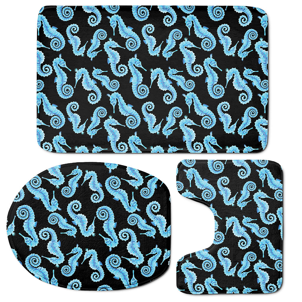 Watercolor Seahorse Pattern Print 3 Piece Bath Mat Set