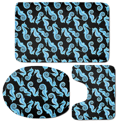 Watercolor Seahorse Pattern Print 3 Piece Bath Mat Set