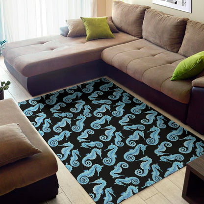 Watercolor Seahorse Pattern Print Area Rug